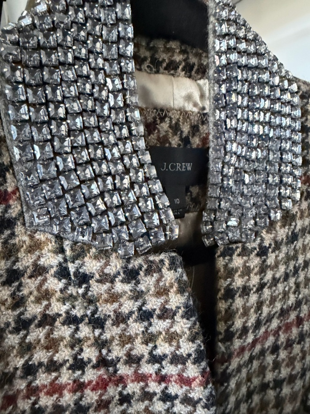 J. Crew Multi-Color Houndstouth blazer w/ gorgeous Crystal-Studded Collar RARE!
